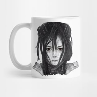 Ninja woman samurai red eyes drawing Mug